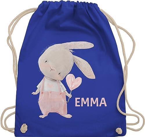 Turnbeutel Rucksack - Süßer Hase Mädchen mit Name personalisiert I Häschen I Rabbit I Langohr I Süße Hasen - Unisize - Royalblau - personalisierter beutel kinder geschenke kindergarten