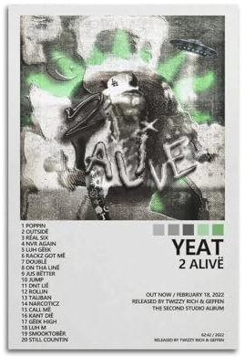 Yeat Poster 2 Alive Album Cover Poster Büro Zimmer Ästhetische Dekoration Malerei Leinwand Wandkunst Schlafzimmer Malerei Dekoration Geschenk 30 x 45 cm ungerahmt