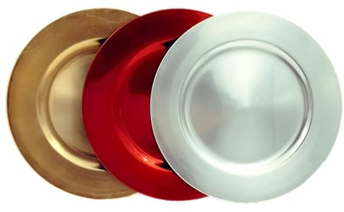 matrasa 6 Festliche Dekoteller glänzend - Ø 33 cm - Mehrweg Unterteller Platzteller Dekoschale Silber