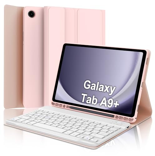 IVEOPPE Teclado Samsung Galaxy Tab A9 Plus 11 Pulgadas 2023, Funda Teclado Español Ñ Bluetooth Desmontable para Samsung A9+ (SM-X210/X216/X218), Rosa