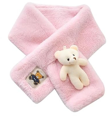 Süßer Bär Plüschschal für Erwachsene und Kinder, Winterschal-Kuscheliger Bären-Plüschschal, Niedlicher Bären-Plüsch-Schal, Pelzkragen Kreuz Plüschschal, Süße warme Winterhalstücher für Kinder (Rosa)