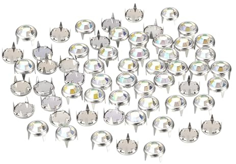 sourcing map 100 Stück Strass-Nieten-Nachfüllungen, 6 mm, schillernde 4 Krallen-Nagelkopf-Nieten, Verzierungen, dekorative Nieten für DIY-Lederhandwerk, Kleidung, Tasche, Gürtel (buntes Weiß)