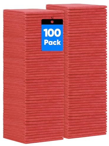 HOMEXCEL Red Shop Lot de 100 chiffons de nettoyage réutilisables en microfibre pour voiture, maison et cuisine, chiffons de nettoyage très absorbants, 29,2 x 29,2 cm