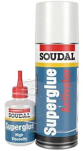 Soudal Mitre Kit Superglue Activator Adhesive Fast Bonding Jumbo Trade Pack (50g Glue & 200ml Activator)