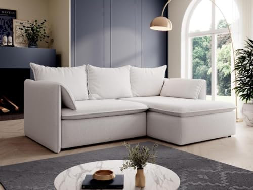 Vente-unique-Ecksofa mit Schlaffunktion - Ecke rechts - Strukturstoff - Beige - Teodora