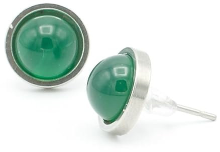 Puce/clous d'oreille en pierre naturelle |améthyste, aventurine, quartz rose, cornaline ... (10 mm acier | agate verte)