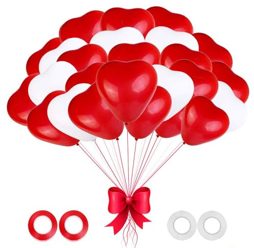 Herzluftballons Rot Weiß 100 Stück 12 Zoll Herz Luftballons,Latex Herz Ballon Helium,Luftballons Hochzeit für Hochzeit Verlobung Valentinstag JGA Party Deko (Rot Weiß) Hochzeit Dekoration