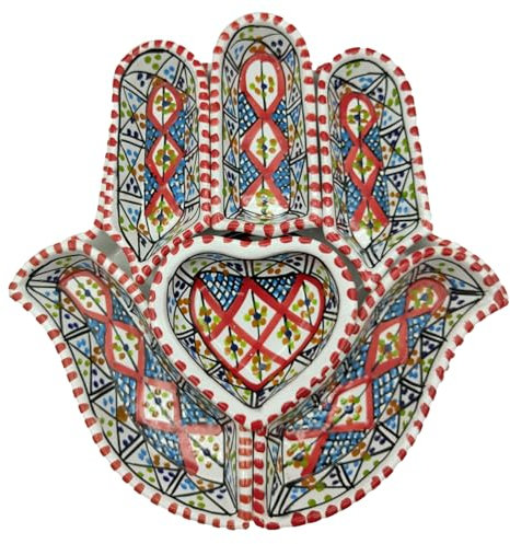 Antipastiera Mano di Fatima in Ceramica Terracotta Tunisina, Dipinta a Mano 2611201212