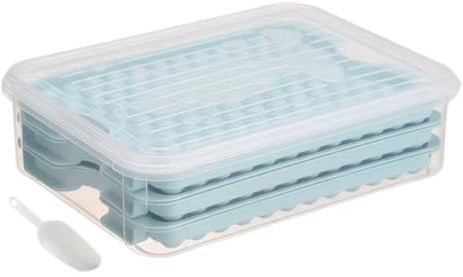 Ice Cube Moulds Trays, Ice Trays for Freezer with Lid and Bin 123 * 3PCS Ice Cube Tray Stackable Mini Ice Cube Trays, Round Ice Cube Mold Reusable Ice Maker for Freezer, Blue