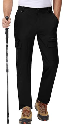 MoFiz Pantalones de Trekking Hombre Senderismo Cargo Pantalones Trabajo de Secado Rápido al Aire Libre con 7 Bolsillos Negro EU XXL (US XL)