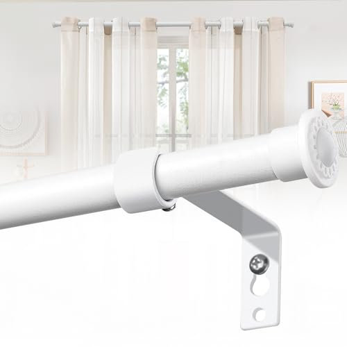 Gardinenstange, 71-383cm Gardinenstange aus Edelstahl Vorhangstange Verstellbare Beschläge Set mit Halterungen - 16 mm Durchmesser Gardinenstange Stil Rustikal/Mattweiß