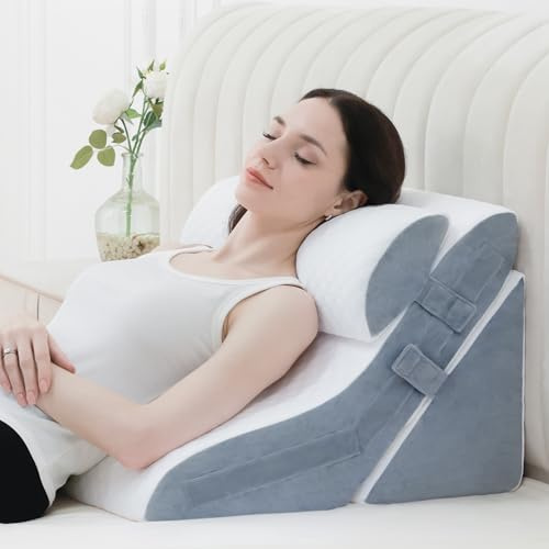 Foamalusion Keilkissen zum Schlafen, 20-in-1 verstellbares Keilkissen aus Memory-Schaum zur Linderung von Rückenschmerzen und Beinen, 58,4 cm breites Keilkissen für nach Operationen, Säurereflux,