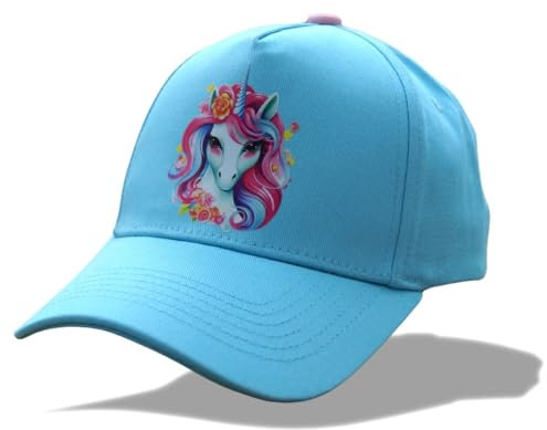 Panora Kids Cooler Kinder Cap - 100% Baumwolle, Einhorn, Snapback, Runder Schirm, Hellblau
