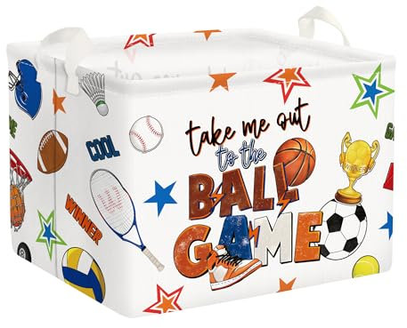 Clastyle 36L Groß Kugel Basketball Fußball Weiß Aufbewahrungskorb mit Henkel Rechteckig Spielzeug Kleidung Aufbewahrungsbox für Kinderzimmer Bad