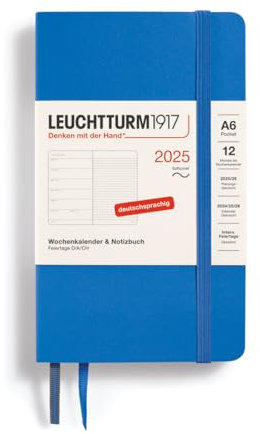 LEUCHTTURM1917 370533 Wochenkalender & Notizbuch Pocket (A6) 2025, Softcover, Sky, Deutsch