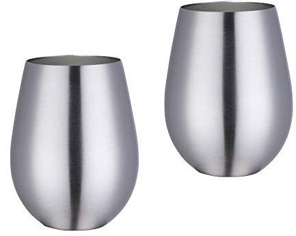 TUPMFG 17 oz Stainless Steel Stemless Wine Glasses, Outdoor Portable Wine Tumbler for The Pool, Camping, Cookouts, Travel - Set of 2 Metal Drinking Cups (Silver)