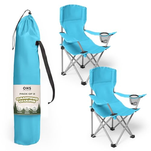 OHS Outdoor Chairs Set of 2, Kids Camping Chair Lightweight Portable Boys Girls Folding Chair Comfy Sturdy Drinks Holder Picnic Garden Beach Hiking Camping, Blue