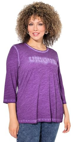 Ulla Popken Damen große Größen Übergrößen Plus Size Shirt, Statementstickerei, Classic, Rundhals, 3/4-Arm