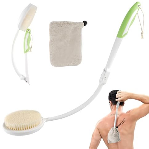 KissDate 23.5 Long Handle Back Bath Brush Body Scrubber Shower Back Washer Brush Exfoliating for Elderly, Women Men Sensitive Skin Shower Spa Massage