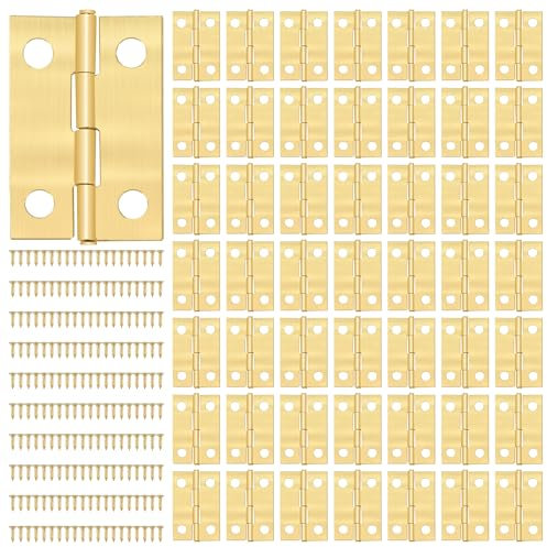 Tunejoy Bisagras Pequeñas Mini Bisagras con Tornillos para DIY Box Model Toy Artwork Craft 24 x 16mm 50 Piezas Oro