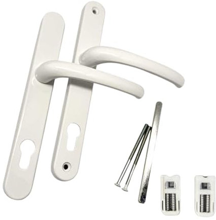 FIXINGS DIRECT] Upgraded Heavy Duty Sprung UPVC Door Handle Pair with Enhanced Security,122mm Screw Centres Door Handles, 92mm Sprung (Chrome, White, Grey, Or Black) 241mm X 30mm (White)