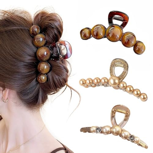 Uoocg Perlen-Haarklammer Set für Damen – 3 Stück goldfarben mit Kristallstrass-Verzierung, elegante Haarspangen & stylische Haaraccessoires