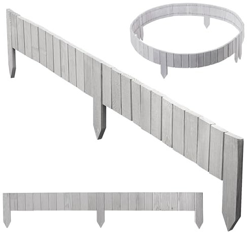 KADAX Rasenkante aus Holz, 114 x 10 cm, Beeteinfassung, Beetumrandung, Flexibler Holzzaun, Gartenzaun, Zaun für Garten, Beetbegrenzung Flexible, Mähkante Rollborder (Weiß)