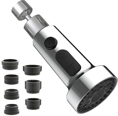 Prolunga Rompigetto Rubinetto Cucina 360° Girevole, M24/22 Aeratore Rubinetto, Doccino Soffione per Lavandino, Filtro Rubinetto con 3 Modalità, Estensione Filtri Aeratori per Rubinetti con Adattatore