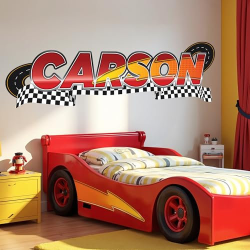 AdesiivoStudio Cars Custom Name Wall Decal - Wall Art Bedroom for Boy Room Decor - Personalized Custom Car Decal for Kids Bedroom - Unique Boys Room Sticker Decoration - Customize with Your Name