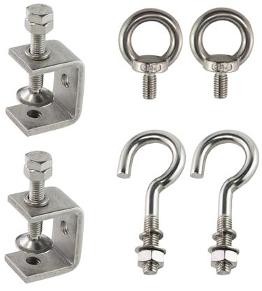 AOMIKITSTU C Klemme 2 Stück, Edelstahl C-Zwingen Kieferöffnungen 30mm, Trägerklemme Spannbereich 0-25mm, mit Edelstahlhaken und Ringschrauben, für Schweißtischlerei