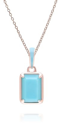 Siberian Waltz Blue Enamel & Octagon Turquoise Pendant Necklace In Rose Gold Vermeil