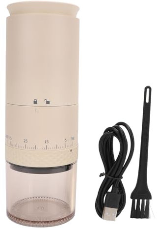 Macinacaffè elettrico per chicchi di caffè, ricaricabile tramite USB, funzionamento One Touch, 38 impostazioni di macinatura regolabili, design compatto e portatile per casa, (Beige)