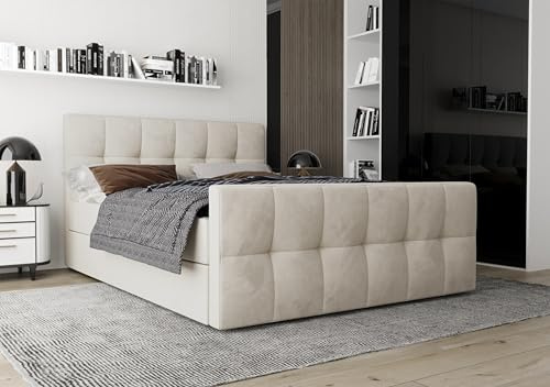 AXLIVING Boxspringbett 180x200 mit Bettkasten Settlio in Creme – Stil & Komfort