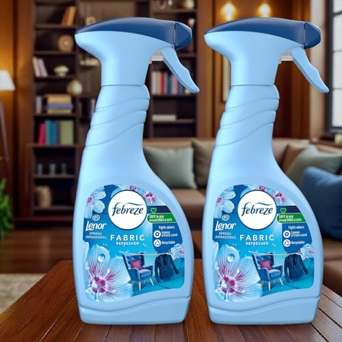 Febreze Fabric Freshener Spray Odour Eliminator – Pack of 2 x 500ml | Water-Based Formula, Spring Awakening Scent | Fabric & Carpet Freshener for Home