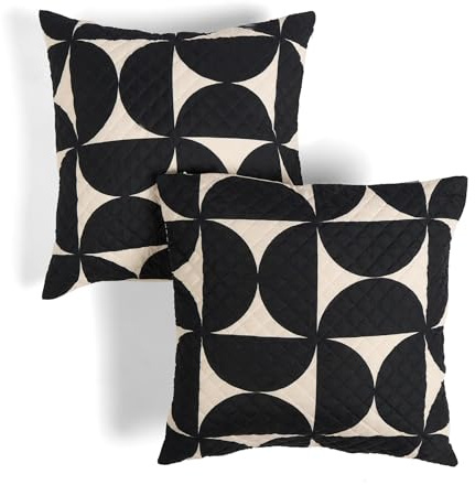 OHS Pinsonic Cushion Covers 45 x 45, Decorative Quilted Embossed Pinsonic Circular Square Throw Pillow Covers Pack of 2 with Invisible Zipper for Sofa Bedroom Living Room, Monochrome