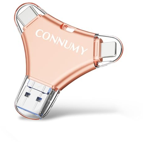 CONNUMY Pendrive 128GB para iPhone,Memoria USB Fotos y Vídeos Plug&Play. | 4 en 1 Memoria Externa para iPhone, iPad, Android, PC. Pendrive Copia Fotos y Vídeos de Forma Rápida y Segura Sin Aplicación.