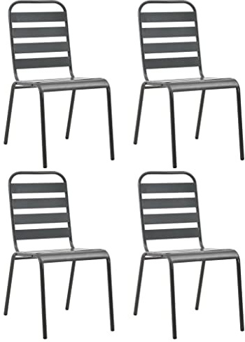 Teenpull Gartenstühle 4er Set, Lattendesign, Stapelbar, Dunkelgrau Stahl mit Pulver- & E-Beschichtung, Rost- & Witterungsbeständig, für Terrasse, Garten & Esszimmer, 110 kg Traglast