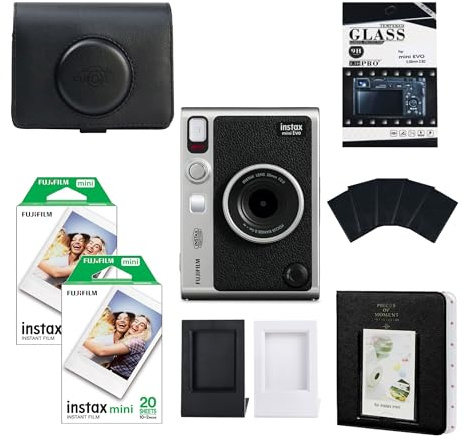 Fujifilm Instant Camera Bundle by Clikoze with Mini EVO Camera, 40 Shot Film, Case, Mini Album Book, Screen Protector, Film Stickers & Pop Up Frames Set