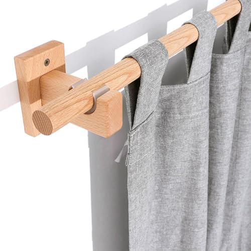Verdickte Massivholz-Gardinenstange mit Halterung, 280 cm, einseitige Halterung, perforierte Buche, Vorhangstange für Heimdekoration