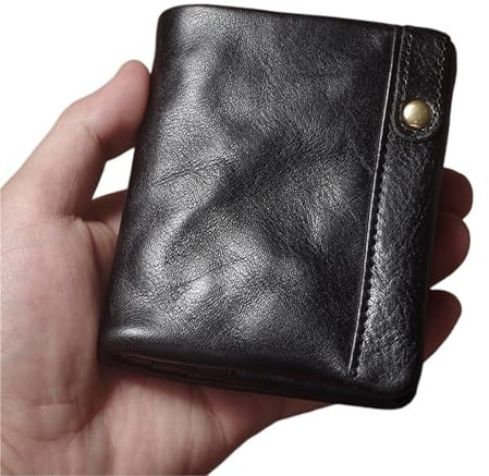 DHYUACN Münztasche Retro Leder Kurze Brieftasche Männer Und Frauen Bifold Geldscheinklammer Kreditkarteninhaber Mit Reißverschluss Münzfach Kleine Geldbörse(Black)