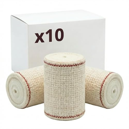 KMINA Vendas Elásticas de Crepé, Algodón Transpirable, 5 cm x 4 m (10 uds)