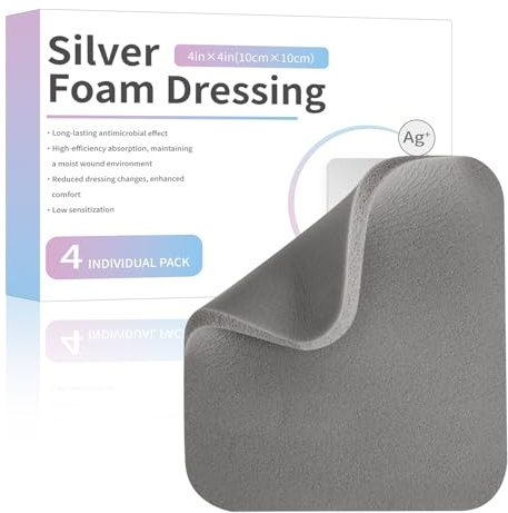 Silicone Foam Dressing Without Border 4x 4 Foam Dressings Non Adhesive Pack of 4 Wound Plasters Large for Wound Care Foot Diabetic Leg Ulcer Individually Wrapped