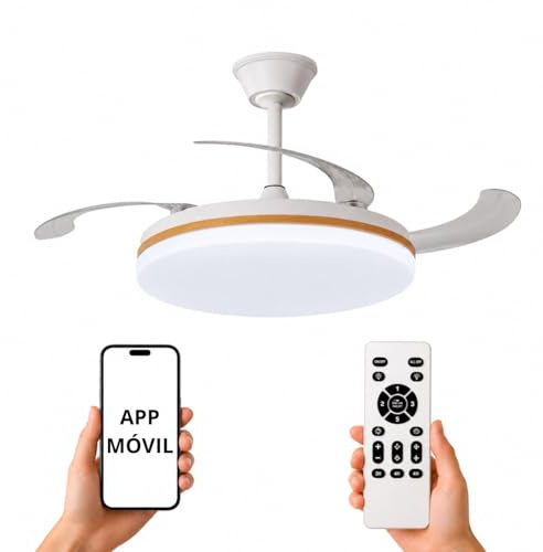 NARVI Ventilador de Techo Pequeño Ø40 cm Madera Haya con Luz LED
