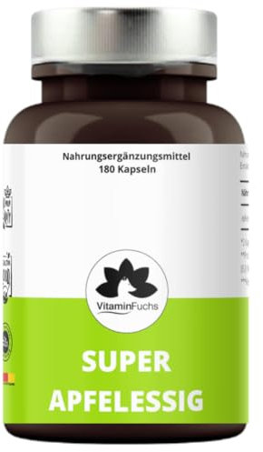 Apfelessig Kapseln hochdosiert – 1000 mg Apfelessig Pulver pro Tag – 180 vegane Kapseln – Apple Cider Vinegar – Laborgeprüft, Natürlich & Hochwertig – von VitaminFuchs