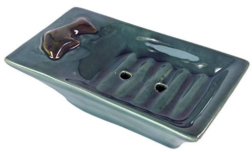 GURU SHOP Exotische Keramik Seifenschale - Delfin/grün, Blau, 3x12,5x7 cm, Seifenschalen