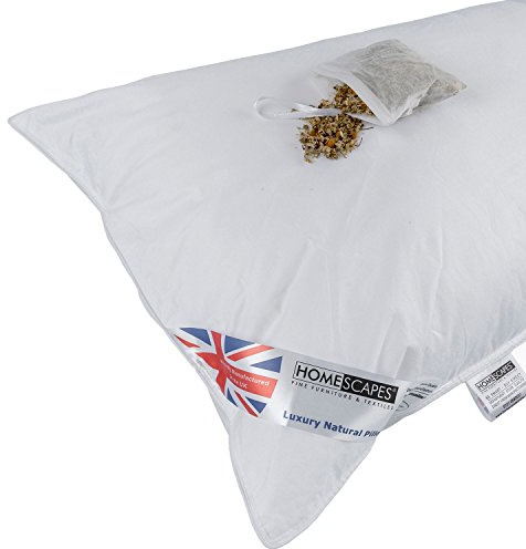 HOMESCAPES Super Microfibre Camomile Pillow Infused with Dried Chamomile, Calming & Relaxing Natural Aromatherapy Scent to Ease Insomnia, Bounce Back Filling, Extra Fill, Single