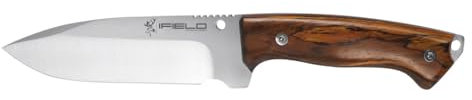 iFIELD EL29104 Multifunzionale escursionismo, caccia e sopravvivenza coltello per l'esterno, manico in legno Cocobolo con acciaio inox MOVA-58, fatto in Albacete (Spagna)