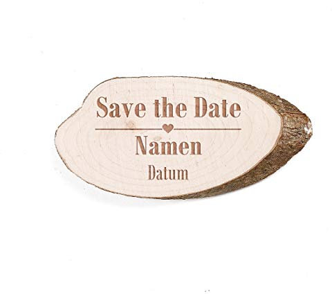 Herz & Heim® Holzmagnet mit Gravur - Save the Date - mit Ihren Wunschnamen Herz