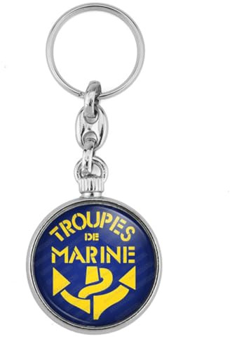 BADGMANIA | Porte clés Métal Troupes De Marine | Ancre Jaune | Logo 33mm 2 faces