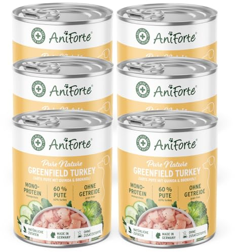 AniForte Hundefutter Nass GreenfieldTurkey 6 x 400g – Nassfutter für Hunde, Frische Pute, Gemüse & Früchte, hoher Fleischanteil, Natürliches Hundenassfutter getreidefrei